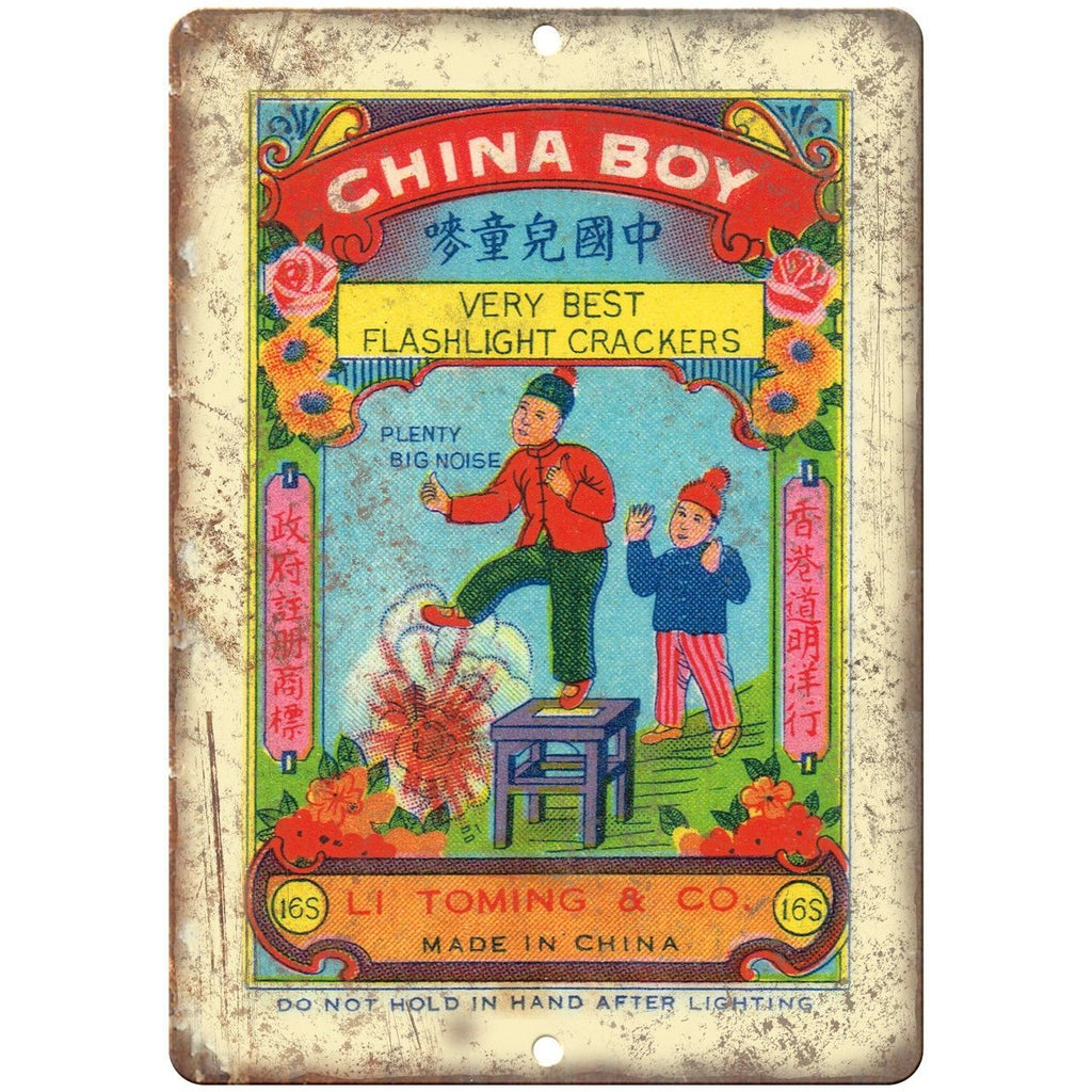 China Boy Firecracker Package Art 10" X 7" Reproduction Metal Sign ZD103