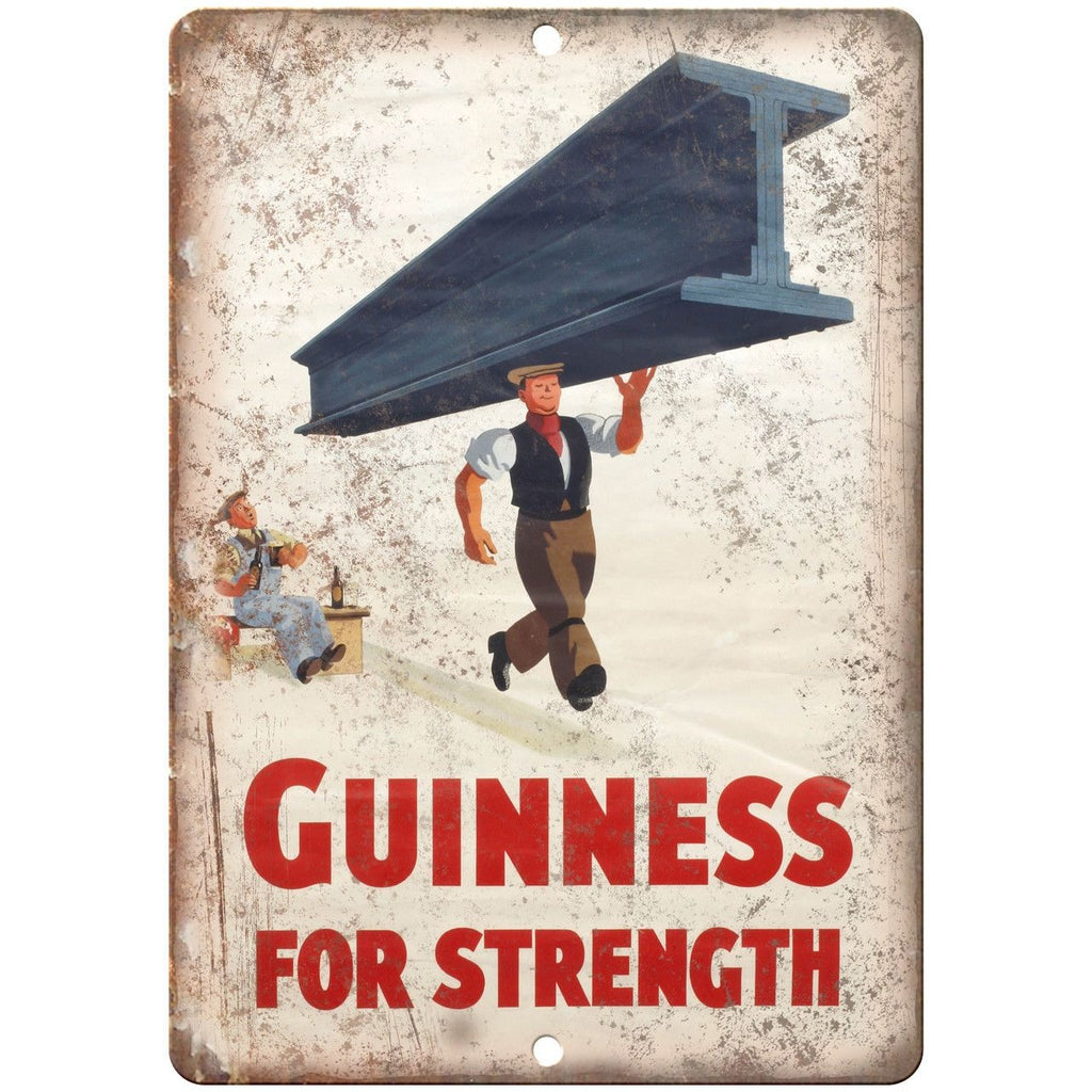 Guinness For Strength Beer Vintage Print Ad 10" x 7" Reproduction Metal Sign E08