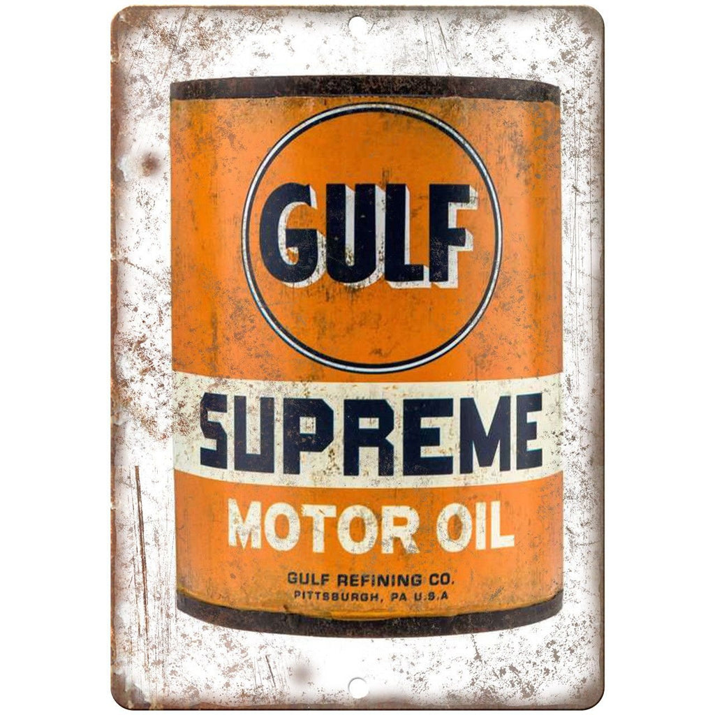 Gulf Supreme Motor Oil Vintage Can 10" x 7" Reproduction Metal Sign A01