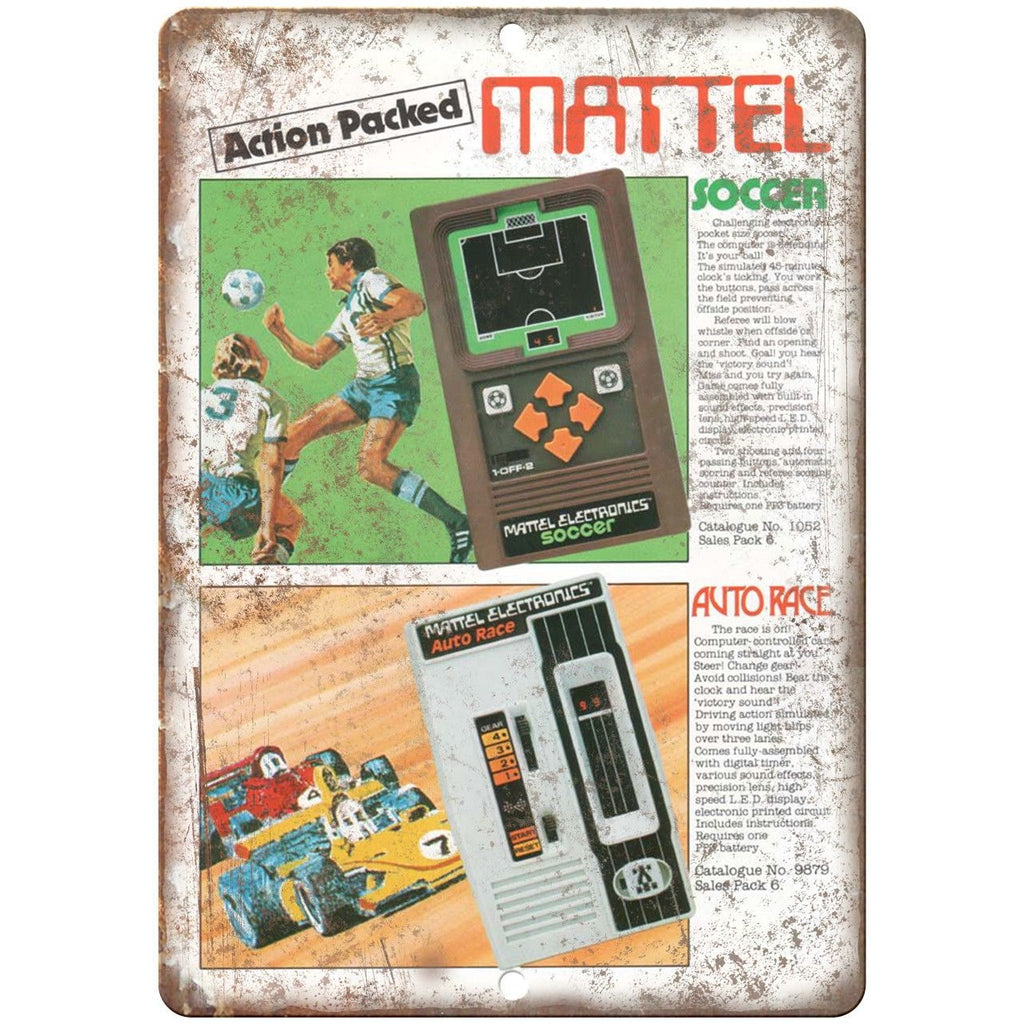 Mattel Hand Held Video Game Auto Race Soccer 10"X7" Reproduction Metal Sign G52