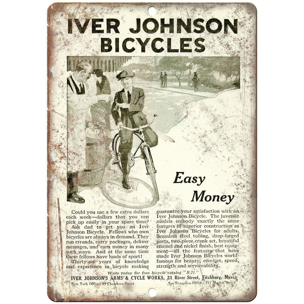 Iver Johnson Bicycles Easy Money Vintage 10" x 7" Reproduction Metal Sign B314