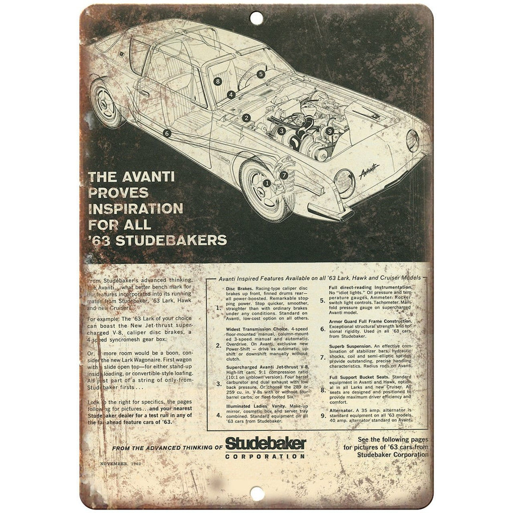 1963 Studebaker Lark Vintage Auto Ad 10" x 7" Reproduction Metal Sign A433