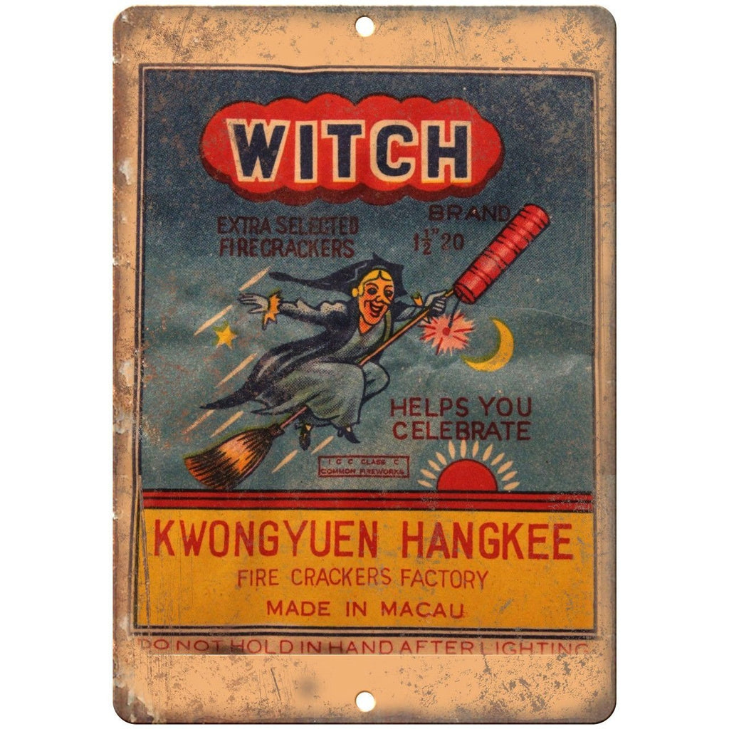 Witch Firecrackers 4th of July Art 10" X 7" Reproduction Metal Sign ZD43