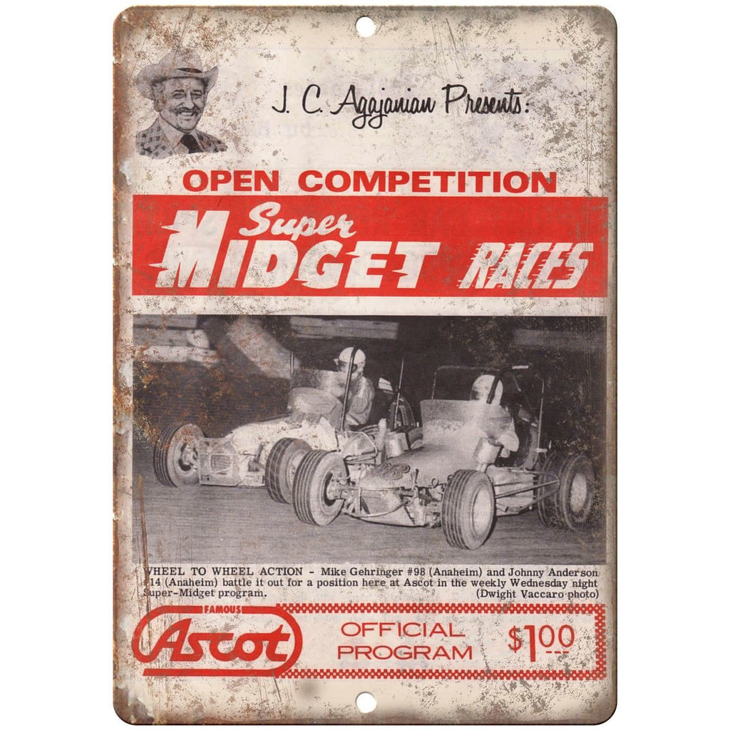 Super Midget Races Ascot JC Agajanian 10" X 7" Reproduction Metal Sign A521