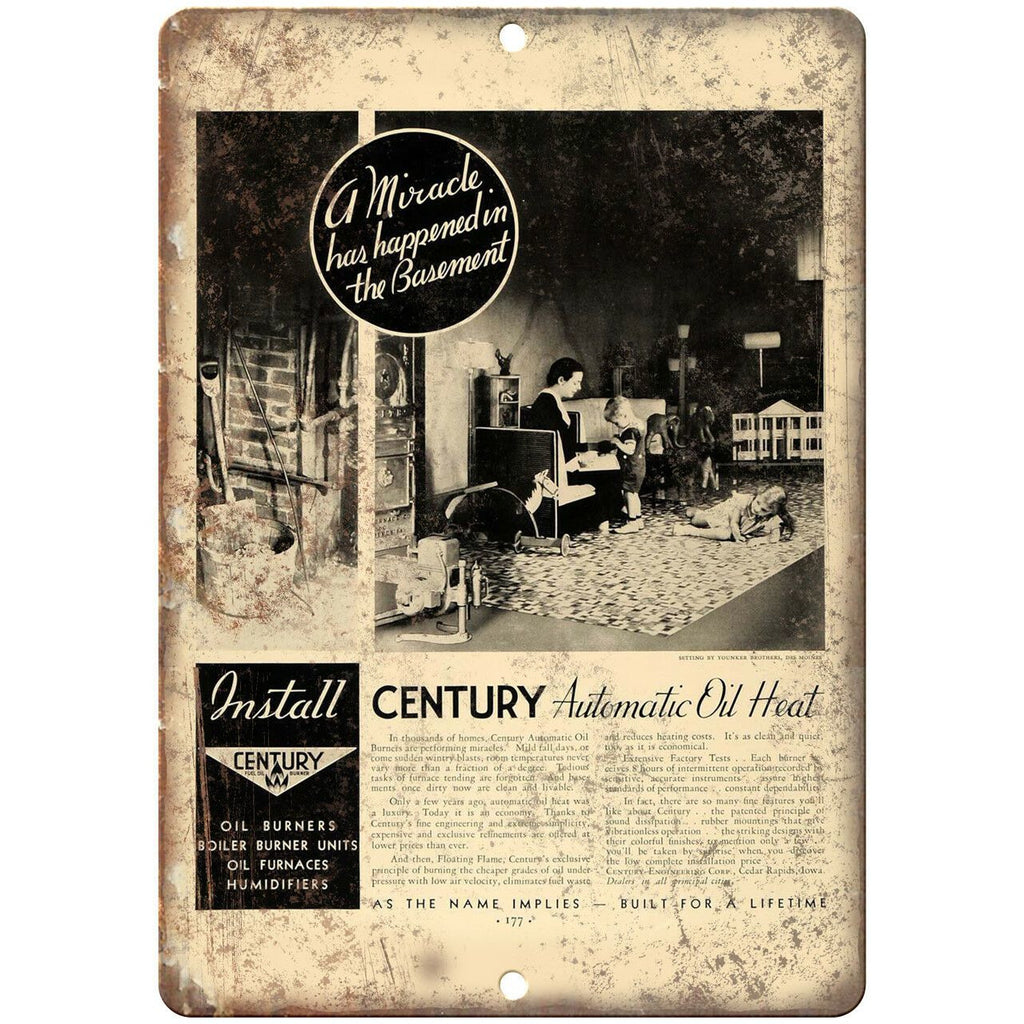 Century Automatic Oil Heat Vintage Ad 10" X 7" Reproduction Metal Sign A797