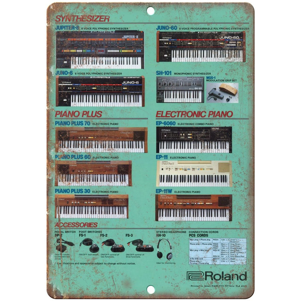 Roland Synthesizer Electric Piano Retro Ad 10" x 7" Reproduction Metal Sign E13