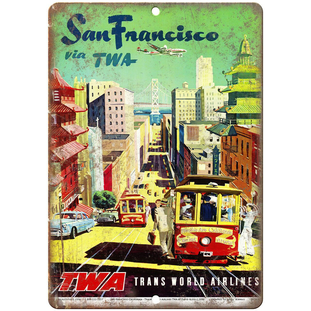San Francisco TWA Airlines Travel Poster 10" x 7" Reproduction Metal Sign T14