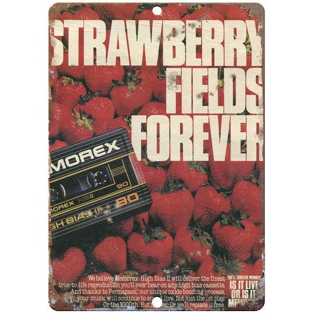 Memorex Strawberry Fields Forever 10" x 7" Reproduction Metal Sign D24