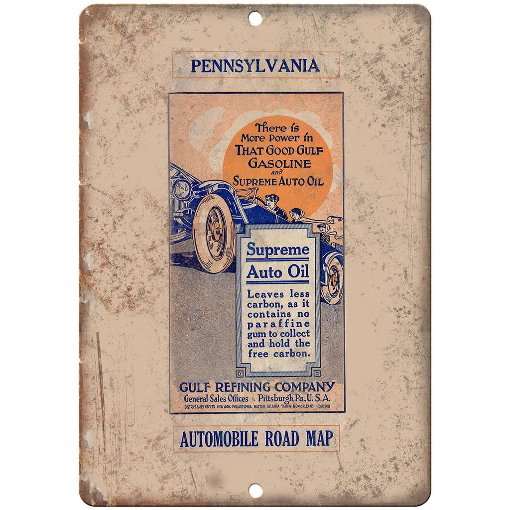Pennsylvania Supreme Auto Oil Gulf Map Cover 10"x7" Reproduction Metal Sign A126