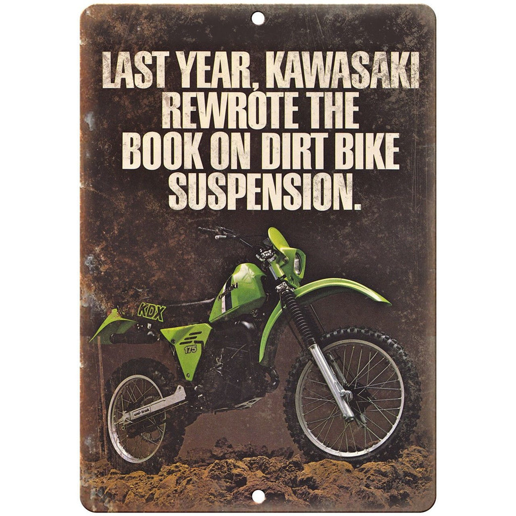 Kawasaki Dirt Bike Vintage Motorcyle Ad 10" x 7" Reproduction Metal Sign A386