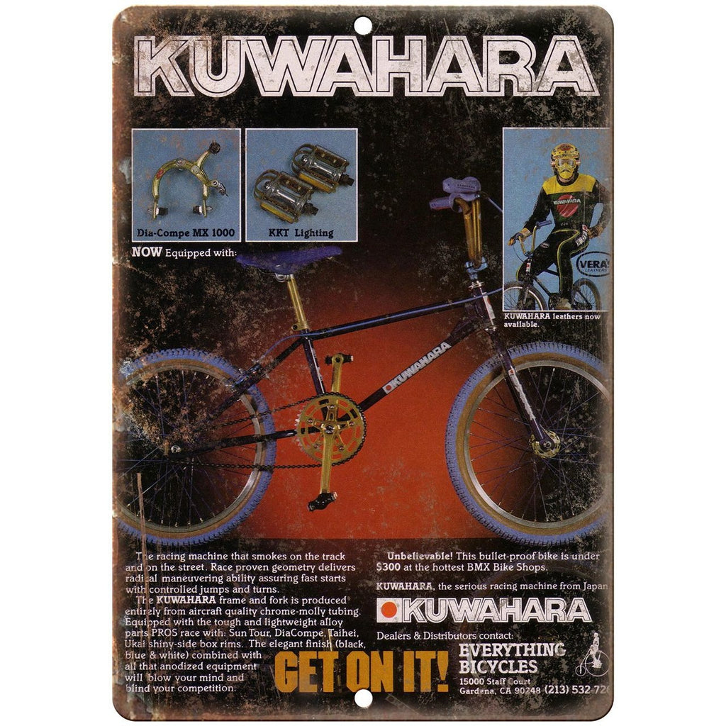 BMX Kuwahara Racing Bicycle Motocross 10" x 7" reproduction metal sign B141