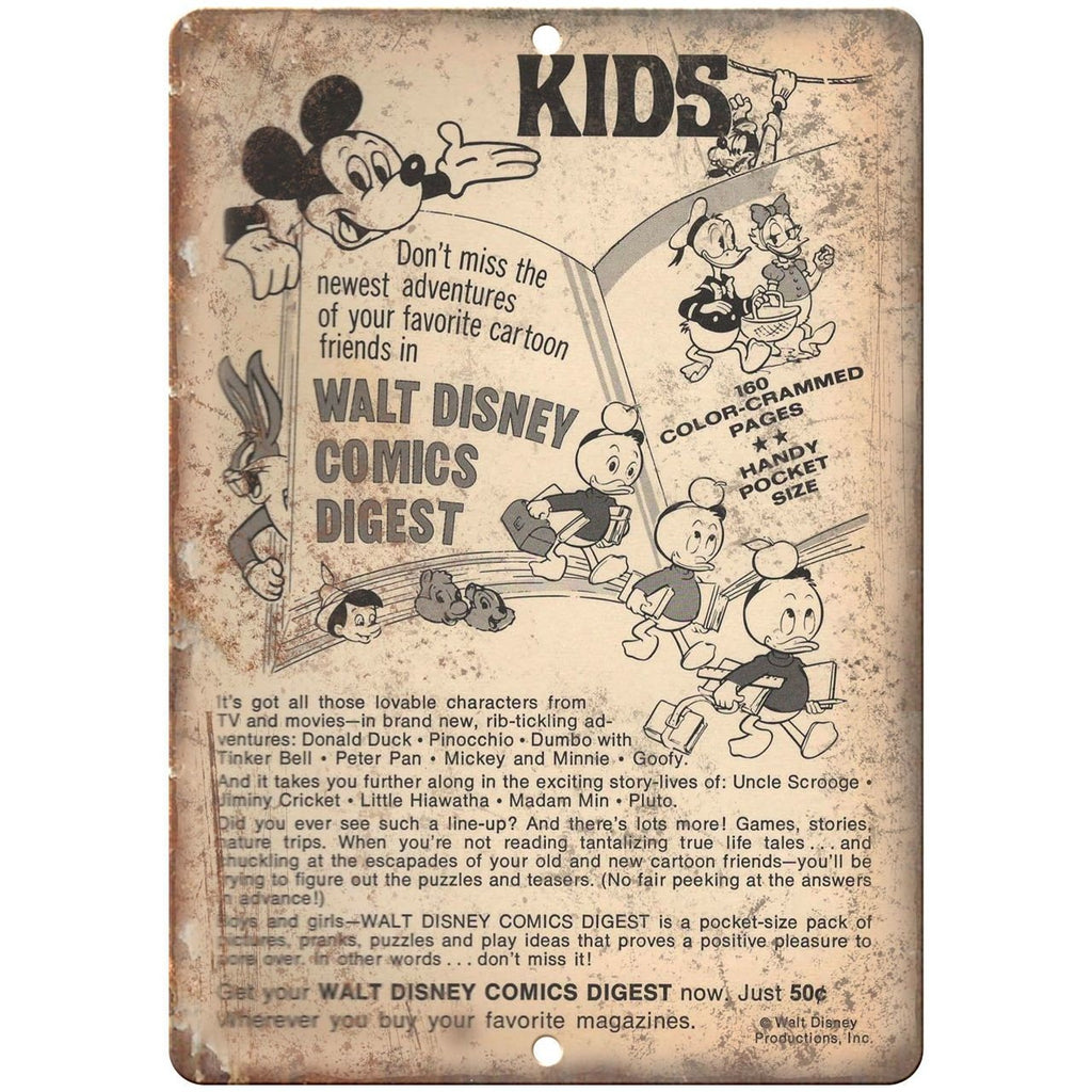 Walt Disney Comics Digest Vintage Art 10" x 7" Reproduction Metal Sign J100