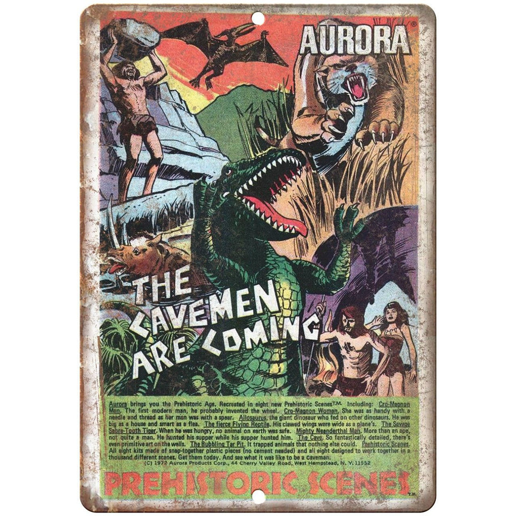 Aurora Prehistoric Cavemen Comic Ad 10" X 7" Reproduction Metal Sign J136