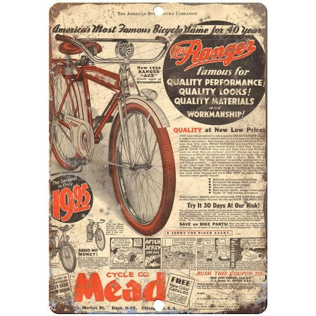 1936 Mead bicycle vintage advertising 10" x 7" reproduction metal sign