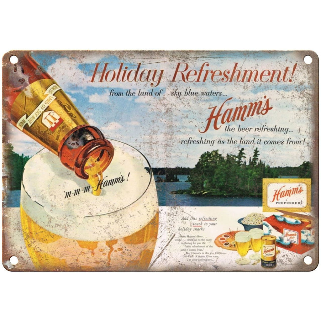 10" x 7" Metal Sign- Hamm's Beer Holiday Refreshment - Vintage Look Reproduction