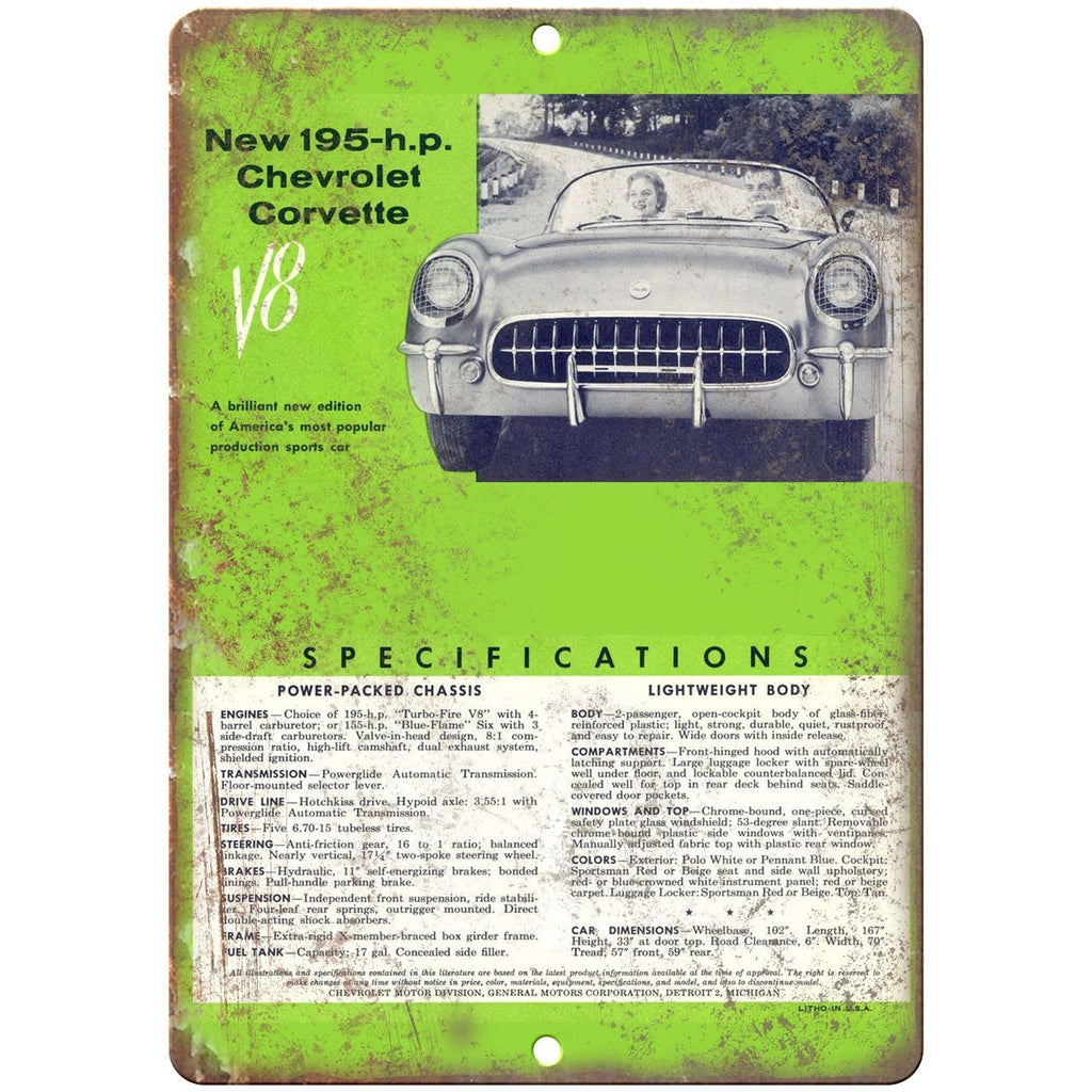 1955 Chevy Corvette Sales Flyer 10" x 7" Reproduction Metal Sign