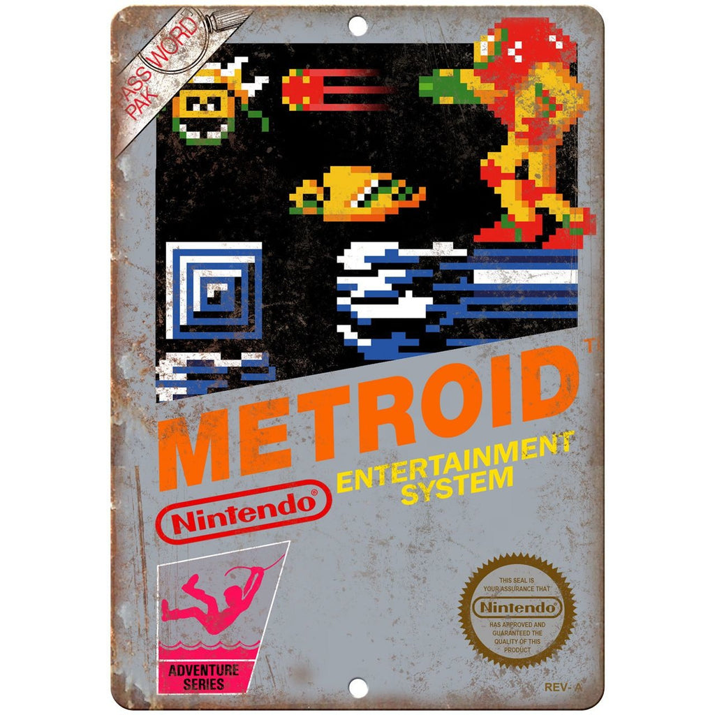 Nintendo Metroid Game Cartrige Cover Art - 10" x 7" Reproduction Metal Sign