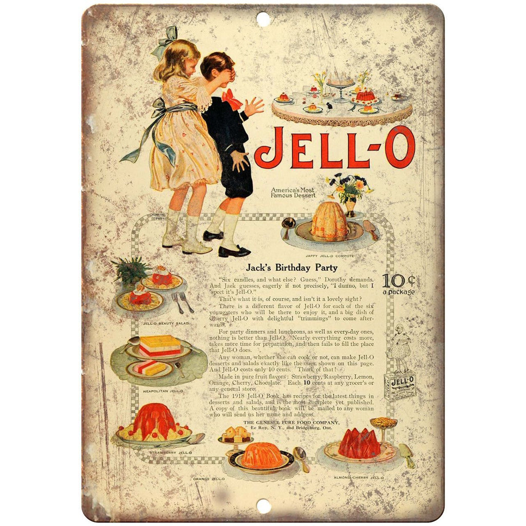 Jell-o Birthday Desert Vintage Ad 10" X 7" Reproduction Metal Sign N321