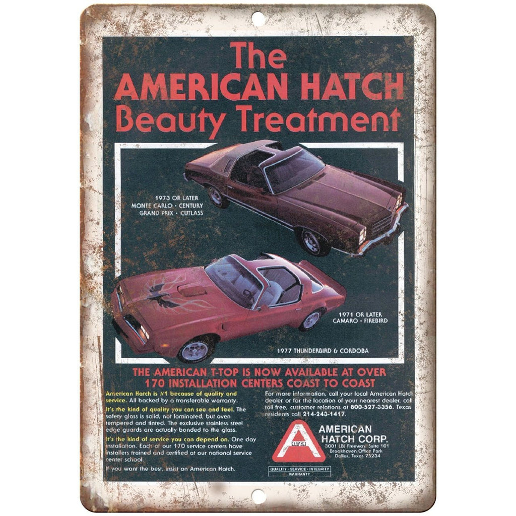 American Hatch Corp. Car T-Top - 10" x 7" Reproduction Metal Sign