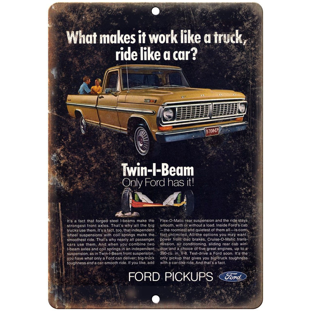 Ford Pickup Twin I Beam Retro Ad 10" x 7" Reproduction Metal Sign