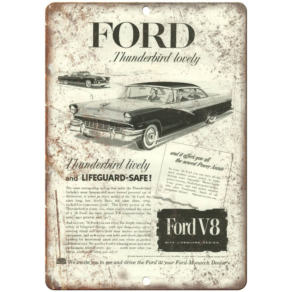 1956 - Ford Thunderbird V8 Garage Sign - 10" x 7" Retro Look Metal Sign