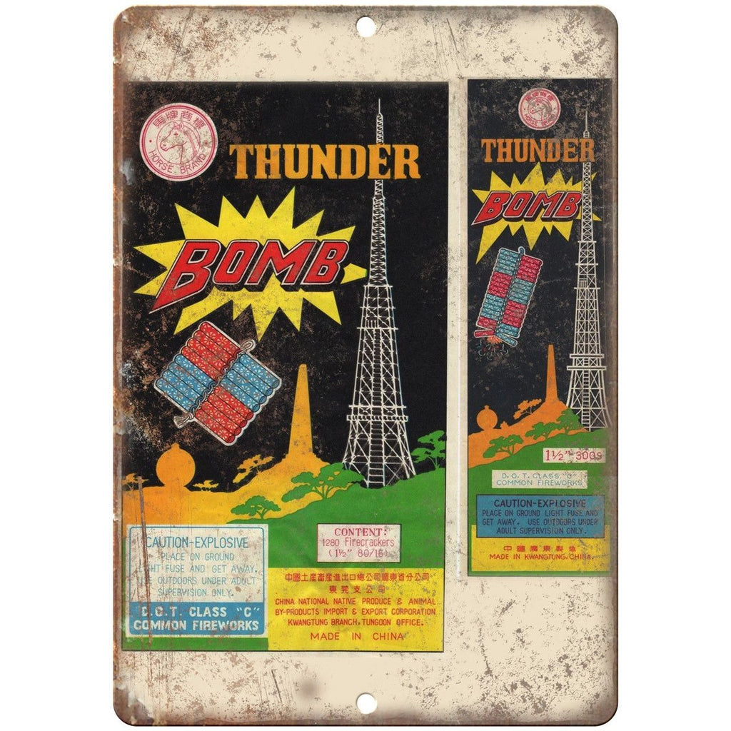 Thunder Bomb Firecrackers Package Art 10" X 7" Reproduction Metal Sign ZD49