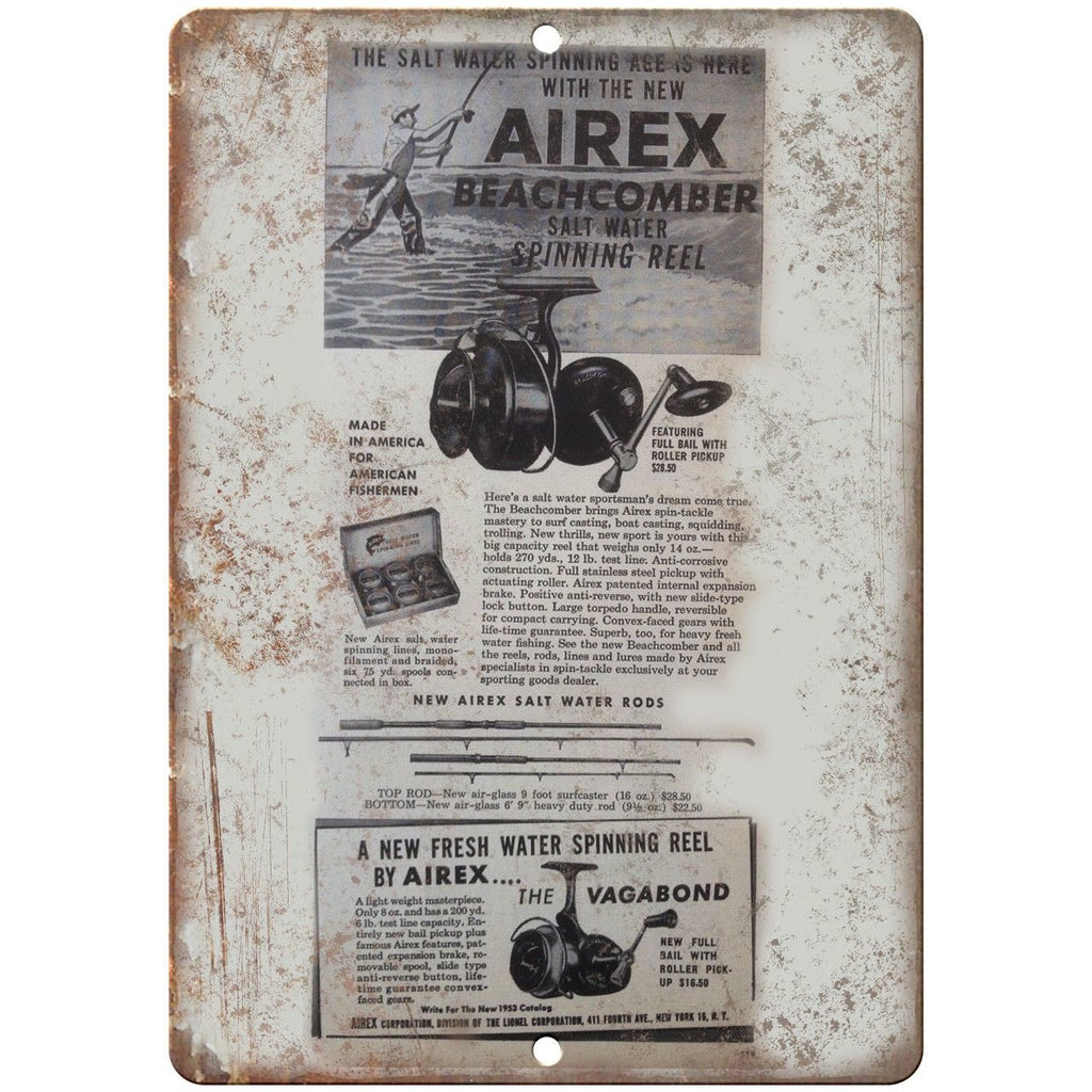 Airex Beachbomber Fishing Reel Ad 10'" x 7" reproduction metal sign