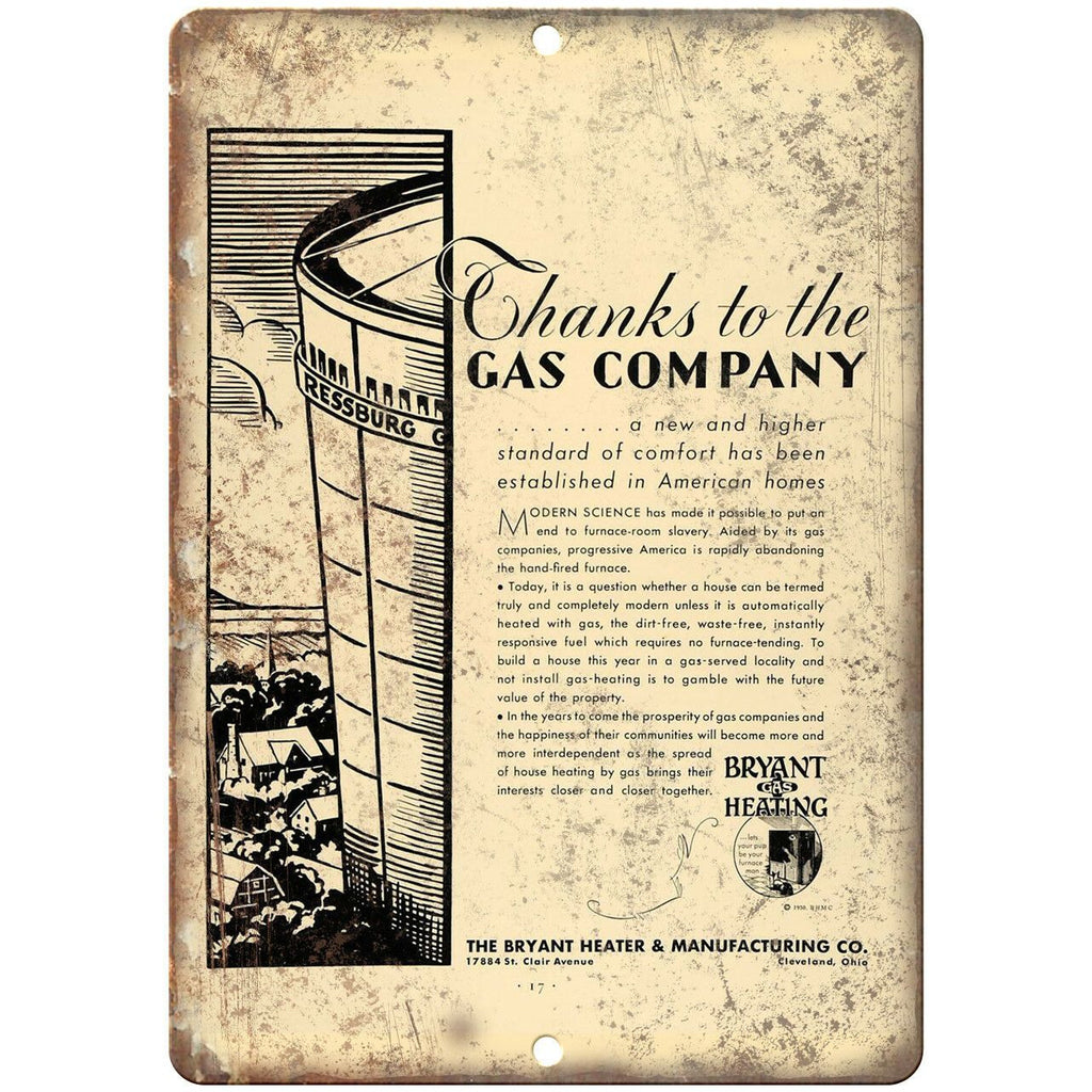 Bryant Gas Heating Motor Oil Vintage Ad 10" X 7" Reproduction Metal Sign A794