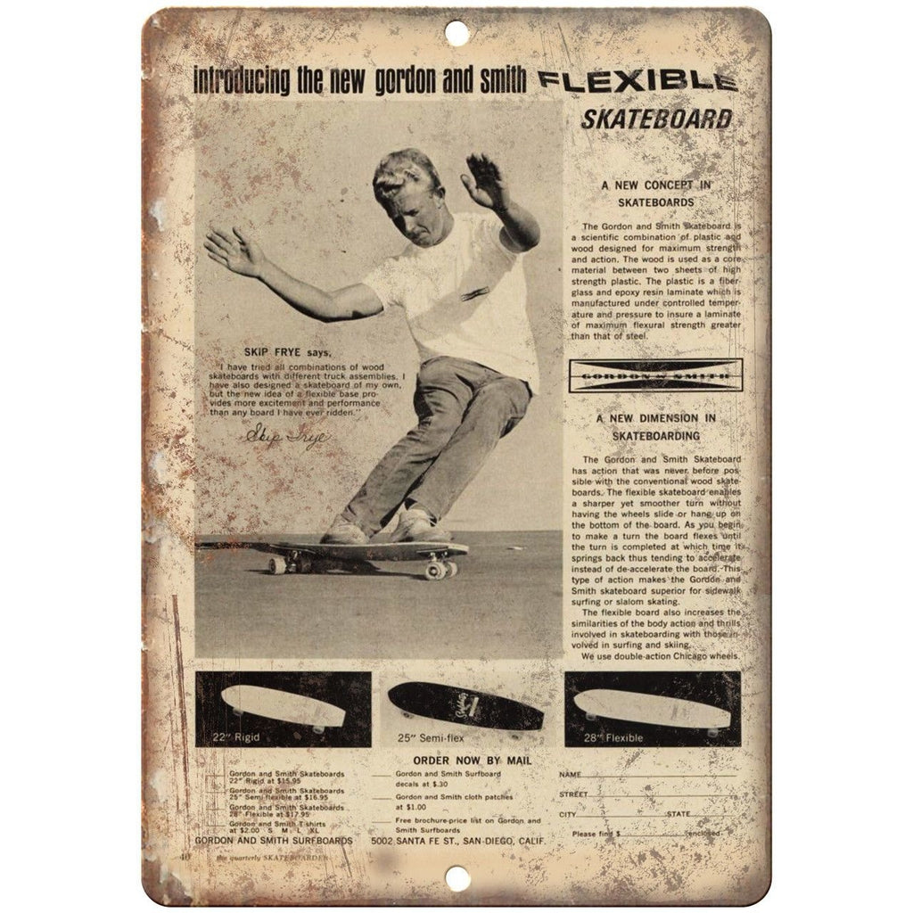 Skip Frye Gordon and Smith G&S Skateboard Ad 10"X7" Reproduction Metal Sign S58