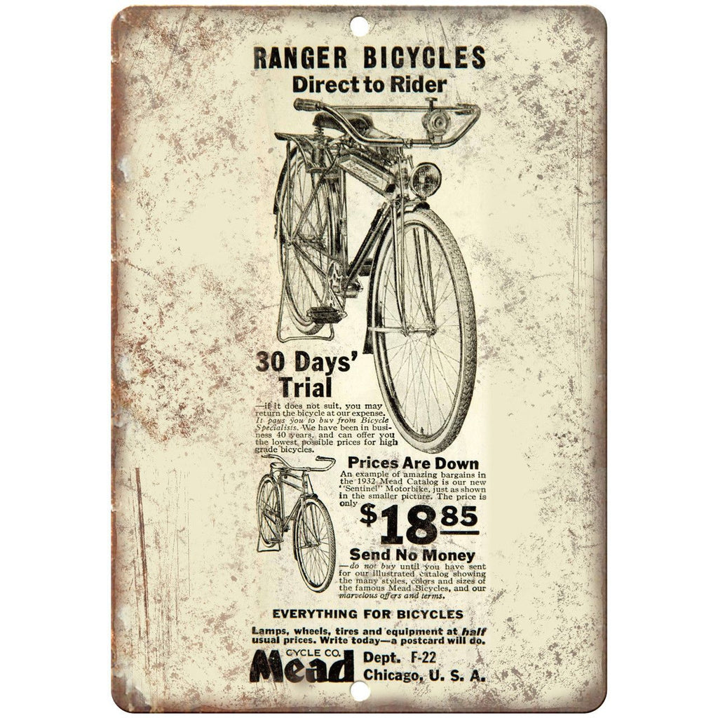 Ranger Bicycles Vintage Art Ad 10" x 7" Reproduction Metal Sign B451