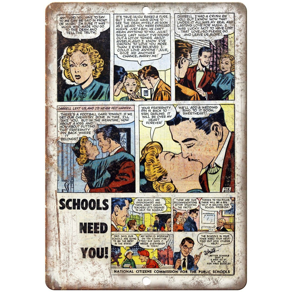 Ace Comics Schools Need You Comic Ad 10" X 7" Reproduction Metal Sign J411