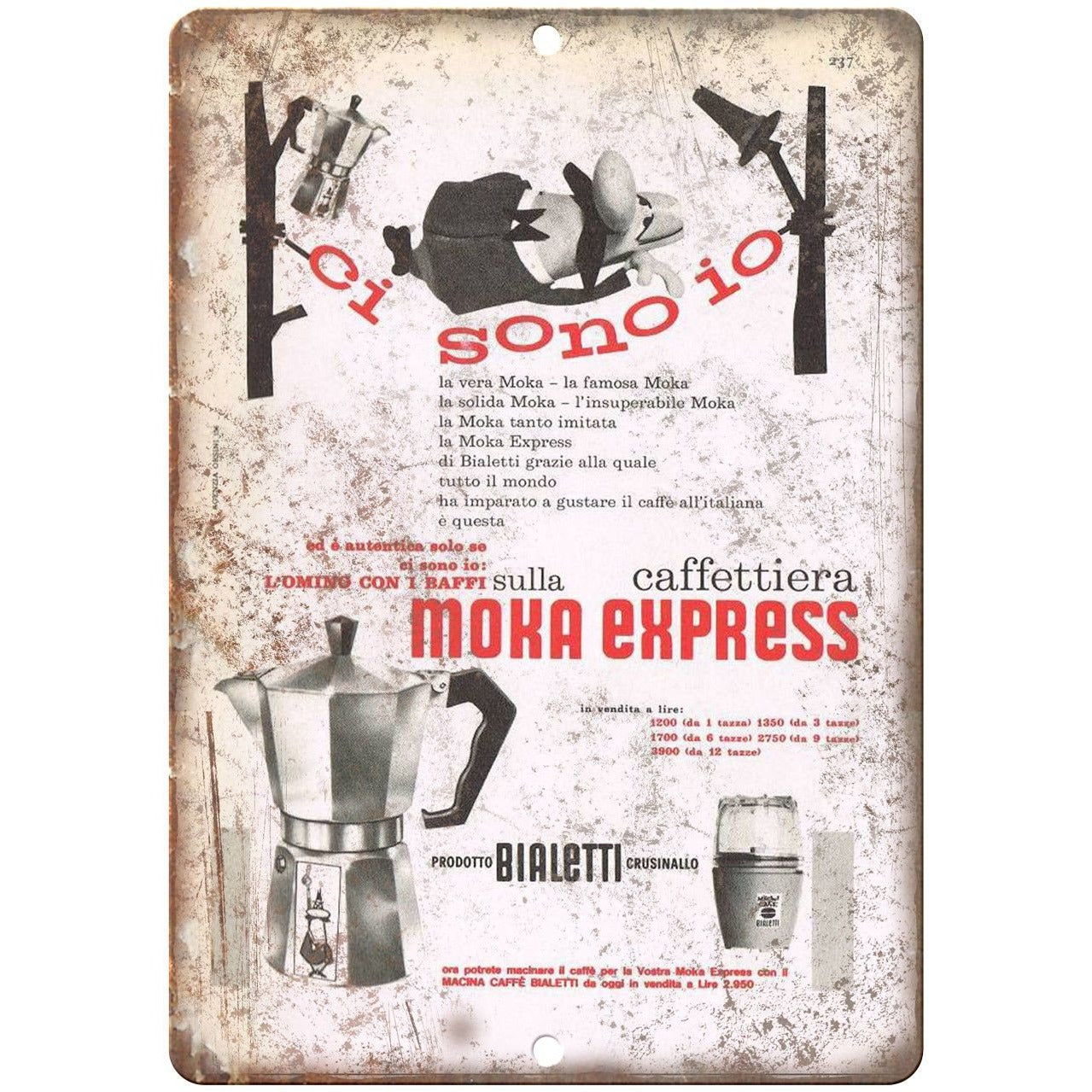 Bialetti Moka Express Vintage Coffee Ad 10 X 7 Reproduction Metal Si –  Rusty Walls Sign Shop