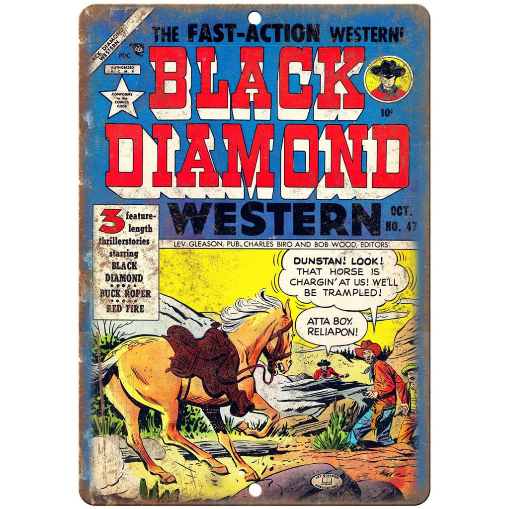 Black Diamond Western No 47 Comic Book Art 10" x 7" Reproduction Metal Sign J587