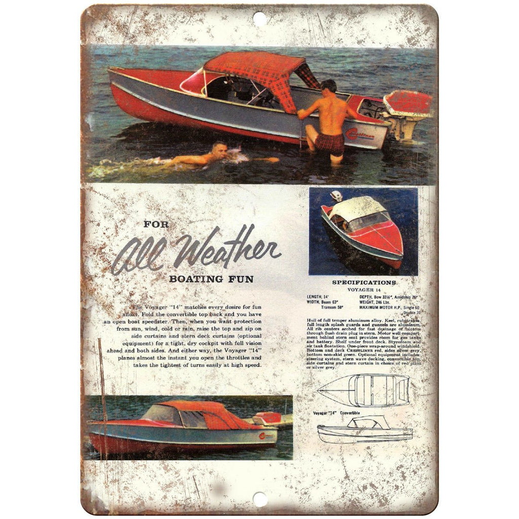 The Voyager "14" Vintage Boating Ad 10" x 7" Reproduction Metal Sign L31