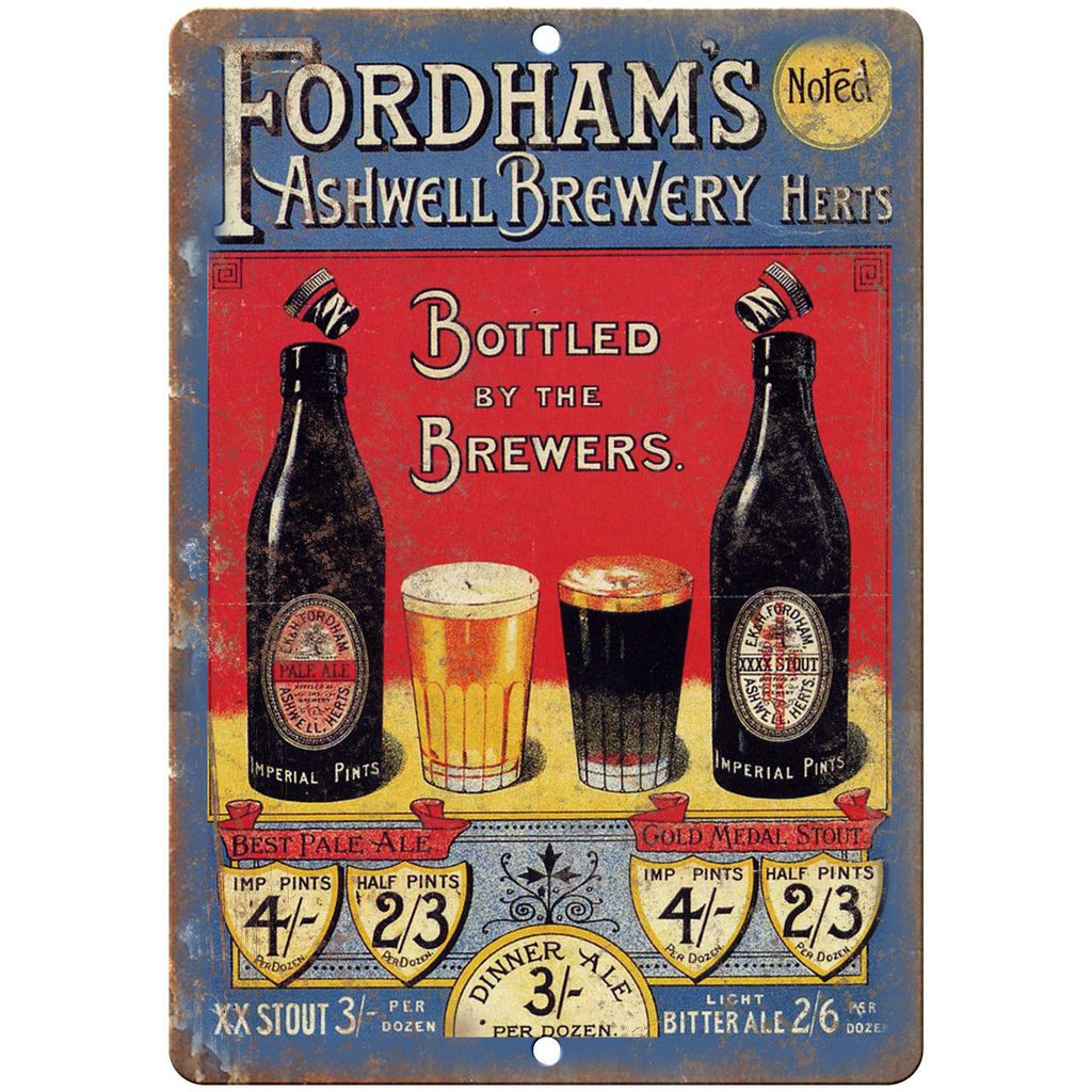 Fordham's Ashwell Brewery Vintage Ad 10" x 7" Reproduction Metal Sign E348