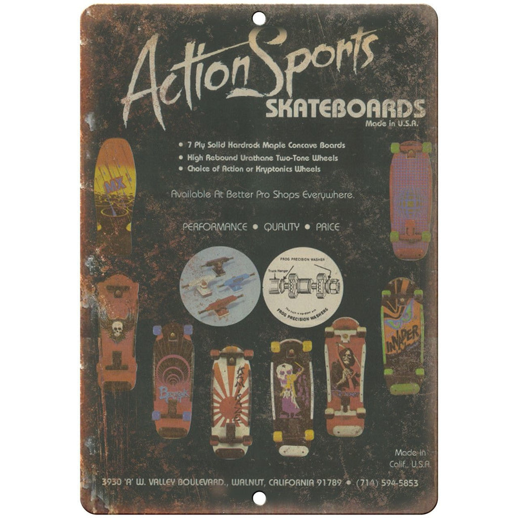 Action Sports Skateboards Vintage Ad 10" x 7" Reproduction Metal Sign
