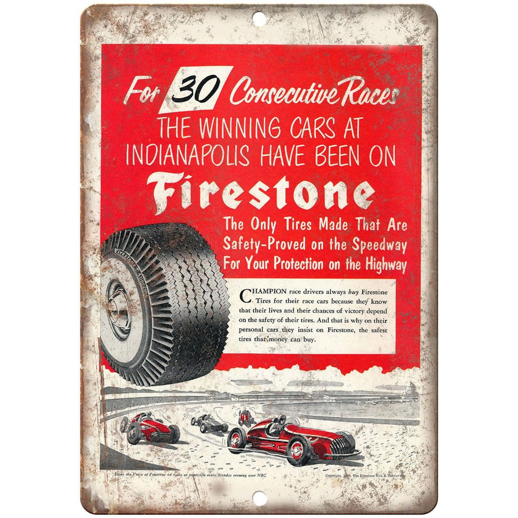 Firestone Tires Indianapolis Speedway 10" X 7" Reproduction Metal Sign A548