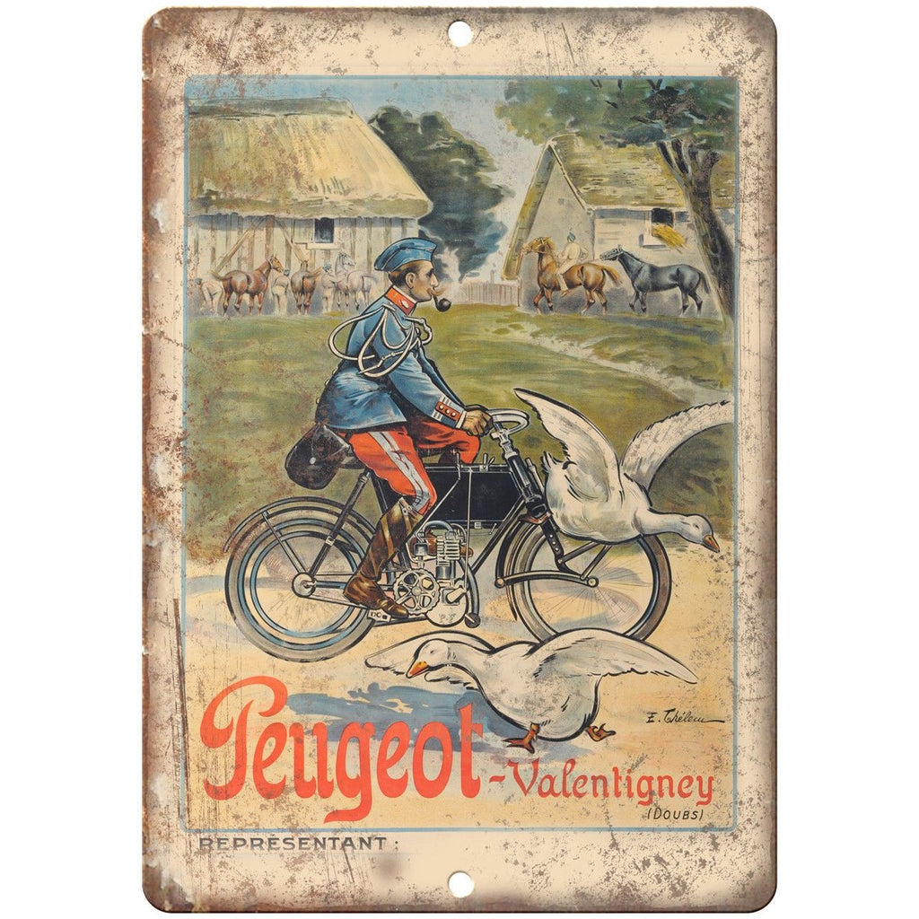 Peugeot Valentigney Vintage Motorcycle Ad 10" X 7" Reproduction Metal Sign F22