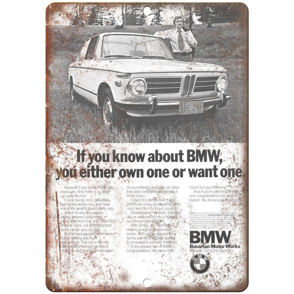 BMW Bavarian Motor Works Vintage Print Ad 10" x 7" Reproduction Metal Sign A119