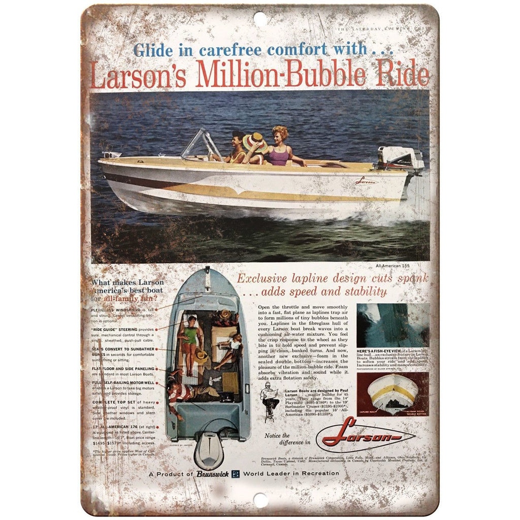Larson Boat Vintage Ad 10" x 7" Reproduction Metal Sign L30