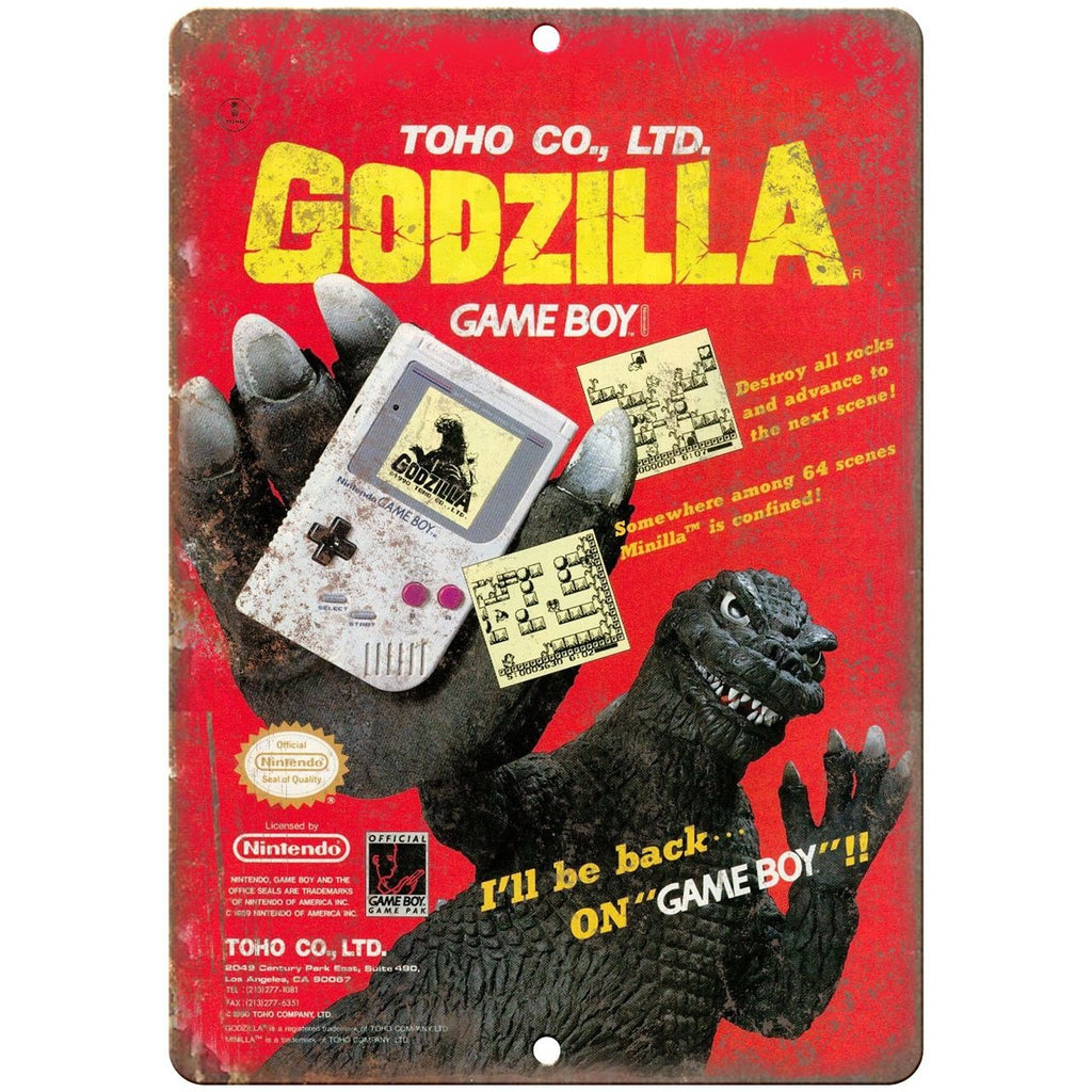 Nintendo Game Boy Godzilla Toho Ltd. Gaming Ad 10" x 7" Retro Look Metal Sign