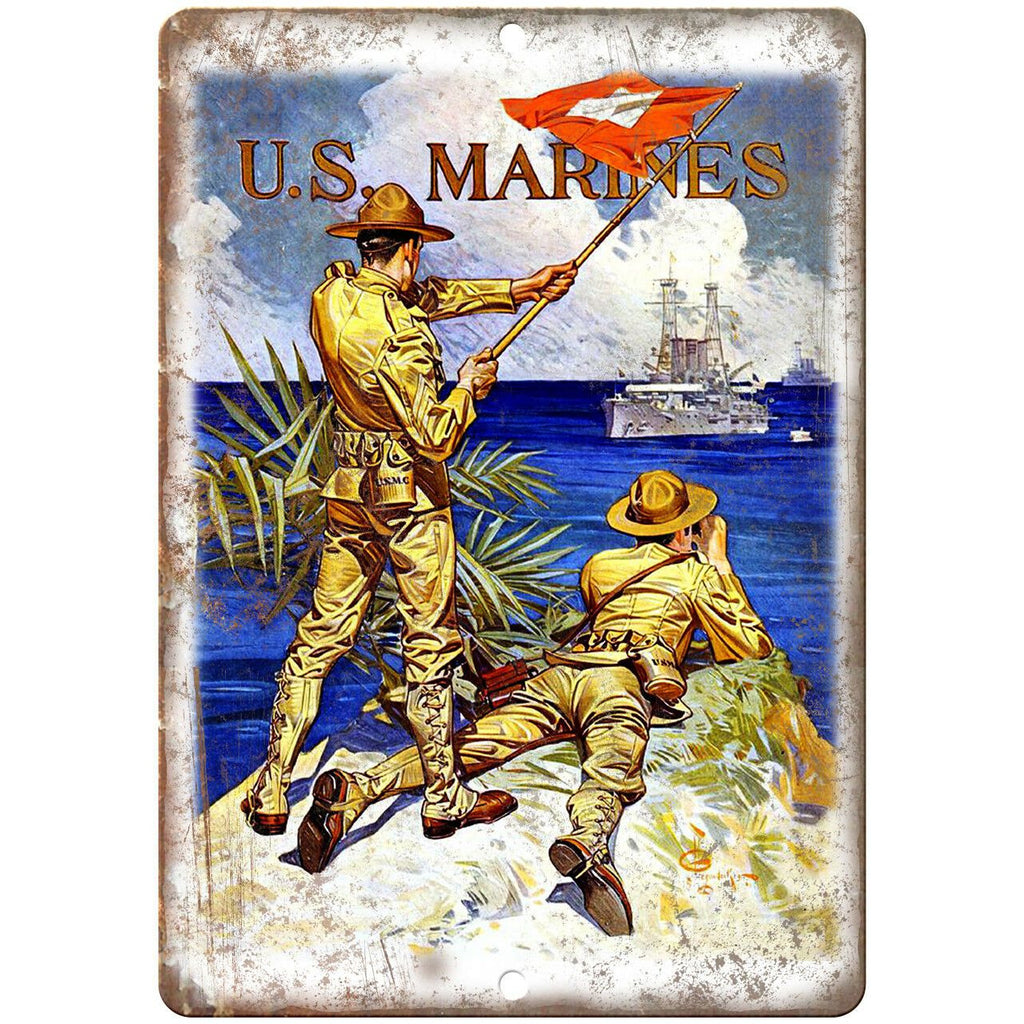 US Marine Core Vintage Poster Art 10" x 7" Reproduction Metal Sign M64