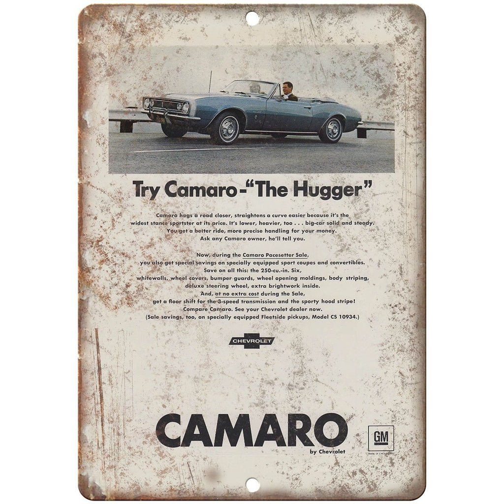 Chevy Camaro The Hugger Vintage Print Ad Retro 10" x 7" Reproduction Metal Sign