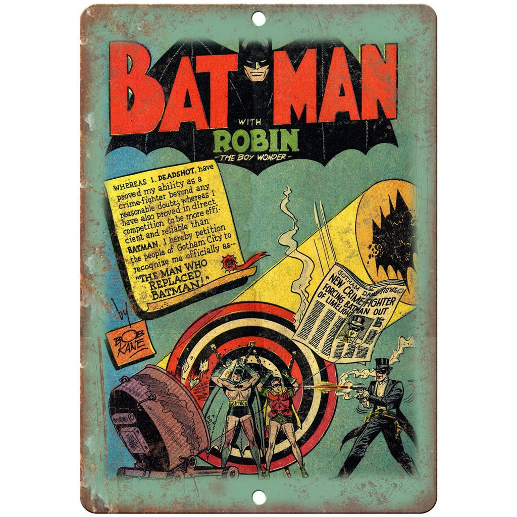 Bat Man With Robin the boy Wonder Comic Cover 10"x7" Reproduction Metal Sign J15