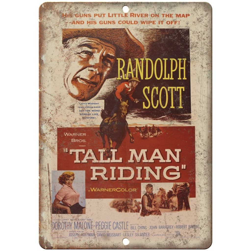 Tall Man Riding Randolph Scott Movie Ad 10" X 7" Reproduction Metal Sign I183