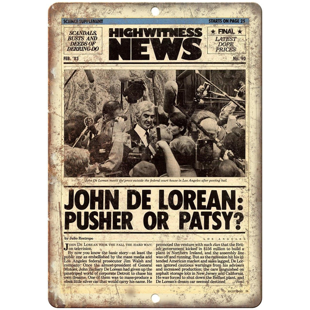 John DeLorean Pusher or Patsy? Vintage Newspaper 10" x 7" Retro Look Metal Sign