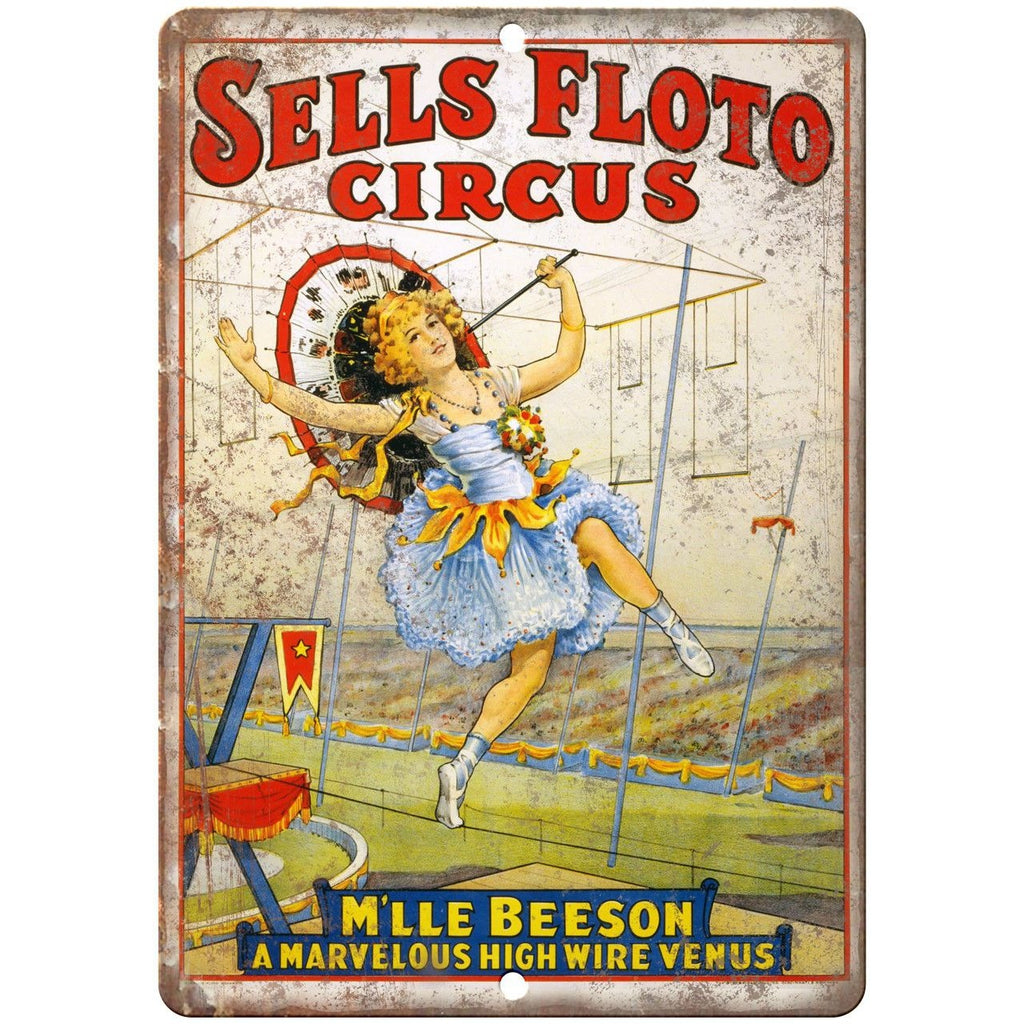 Sells Floto Circus Mlle Beeson 10" X 7" Reproduction Metal Sign ZH06
