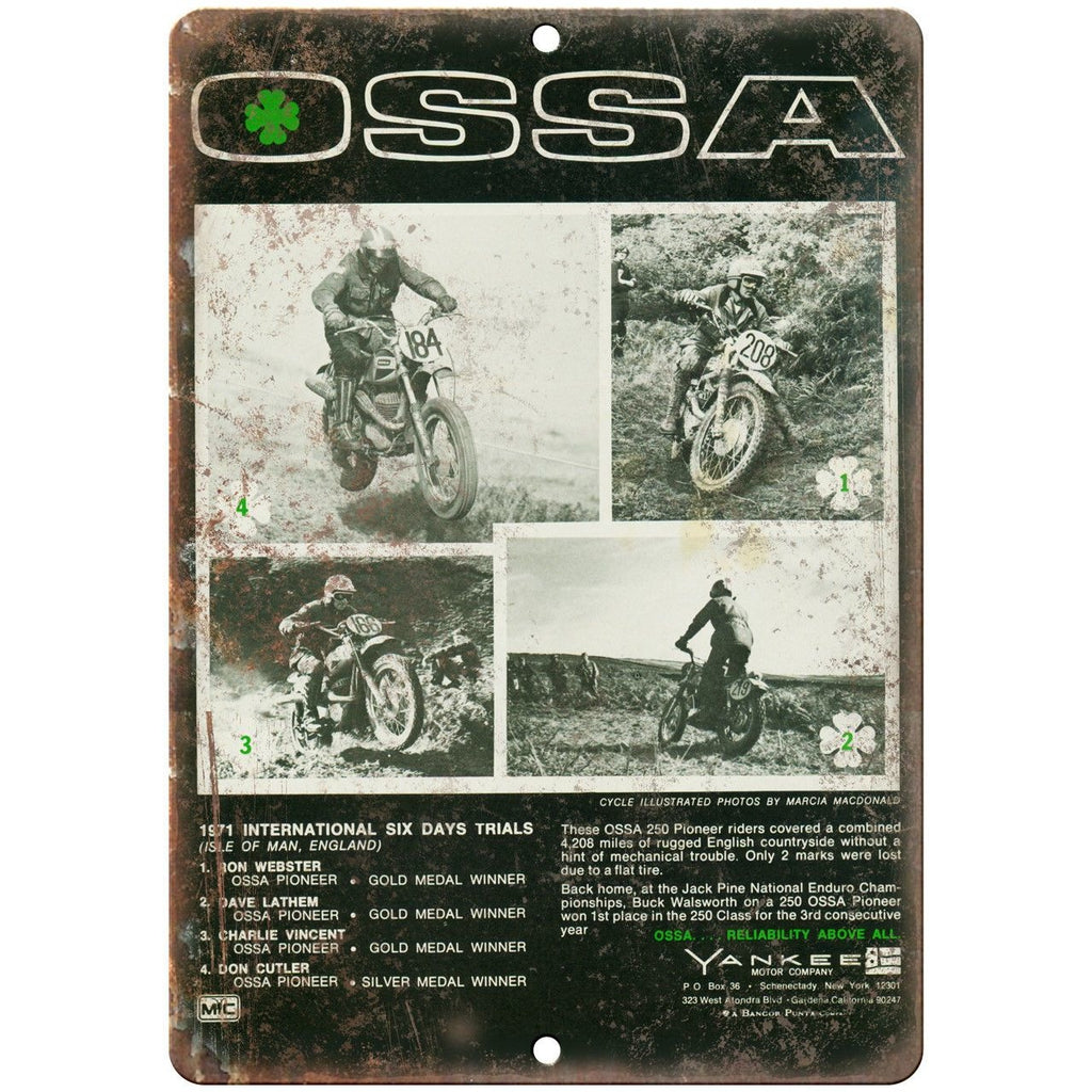 OSSA Yankee Motor Company Vintage Ad 10" x 7" Reproduction Metal Sign A373