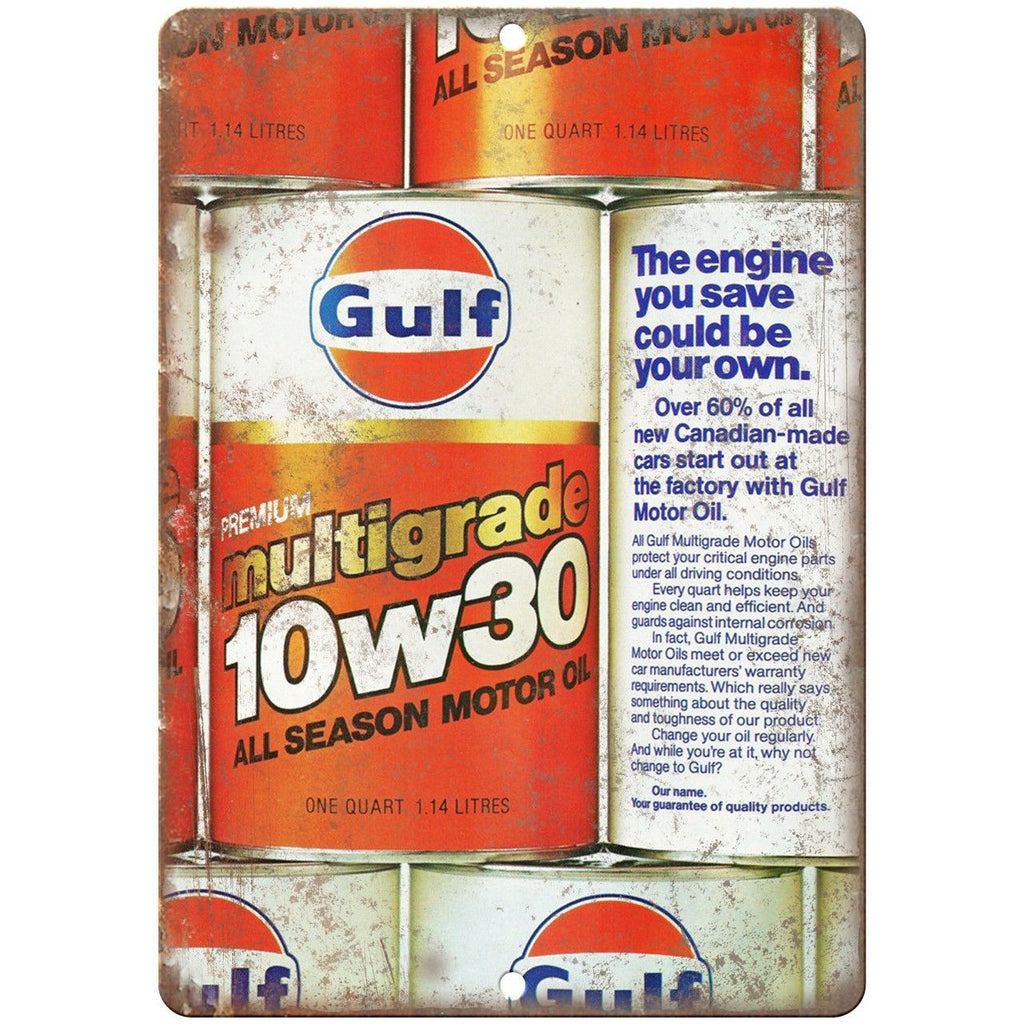 Gulf Multigrade Motor Oil Vintage Ad 10" x 7" Reproduction Metal Sign A02