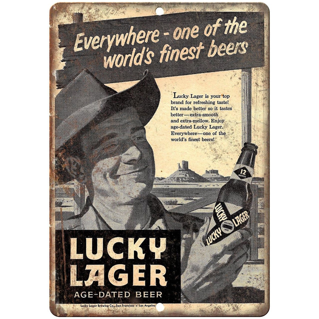 Lucky Lager Vintage Beer Man Cave Ad 10" x 7" Reproduction Metal Sign E215